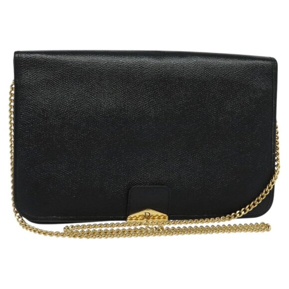 Christian Dior Chain Shoulder Bag Leather Navy Gold